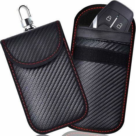 Etui Anti RFID Clé Voiture Signal Blocage Faraday Pochette Sac, Lot de 2 Pochettes Blocage Signal RFID pour Clé Voiture, Étui de Protection Anti RFID en Fibre de Carbone (1/5)