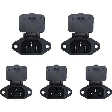 Lot de 5 Prises IEC C14 Encastrables 220V 10A 3 Pôles avec Couvercle et Entrées Câble pour Tableau Électrique, Rack, Boîtier (1/5)