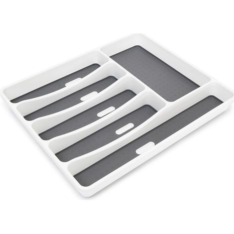 Relaxdays Cutlery Drawer Synthetic With 6 Compartments: 5 x 32.5 x 40.5 cm Silverware Utensil Storage With Rubber Bottom (1/5)