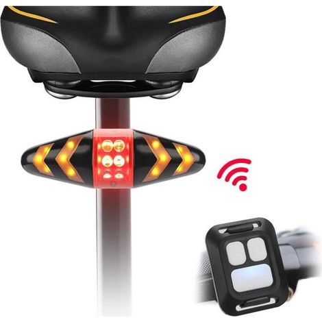 Feu arrière de vélo LED Clignotants avec télécommande sans Fil Multifonction Modes Étanche pour VTT Vélo de Route - Noir (1/4)