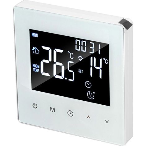 Thermostat numérique programmable avec écran tactile et sonde de 3 mètres pour chauffage au sol électrique (maison, hôtel, bureau, AC90-240V, blanc, Wi-Fi)