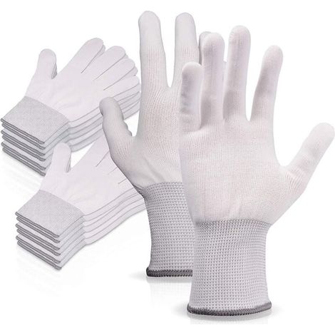 10 paires de gants de travail en nylon blanc, gants antidérapants sans couture, confortables à porter, idéaux pour les réparations, l'industrie automobile, le service automobile, l'atelier (1/4)