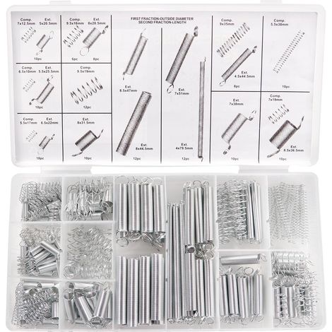 JSSEVN - 200-Piece Assortment Kit of Springs, 20 Sizes, Tension and Compression Springs, for Tools and Appliances, Automotive, Replacement Parts (1/5)
