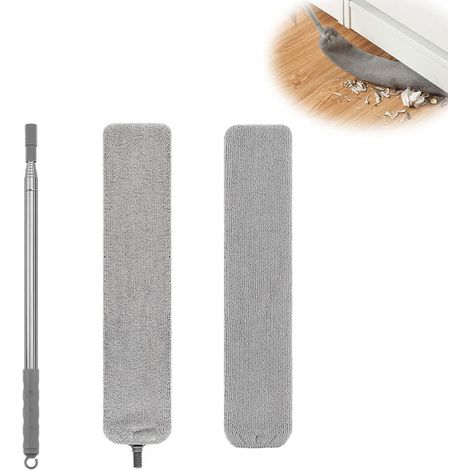Plumeau rétractable pour le nettoyage des espaces avec 2 chiffons en microfibre, tige de 2,4 m et brosse lavable et rétractable. (1/5)