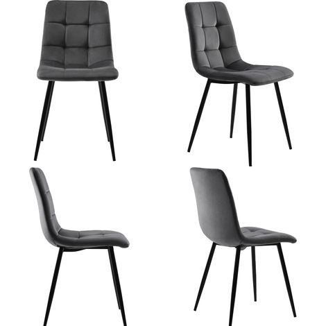 Lot de 4 chaises de salle à manger en velours gris foncé avec pieds en métal (1/5)
