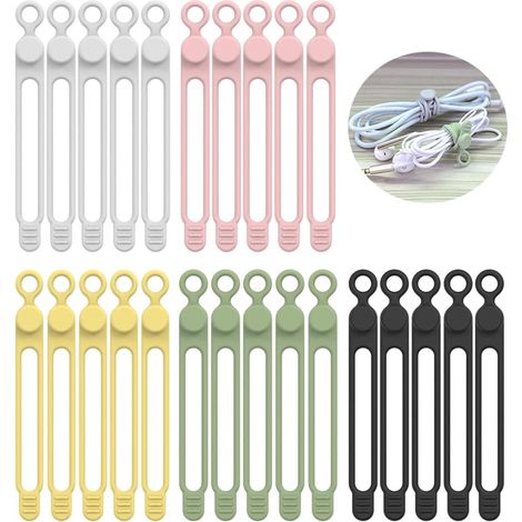 Attaches-câbles, lot de 25 attaches en silicone, organisateur de câbles réutilisable / Attaches-câbles / Organisateur de cordons élastiques multifonctionnel (1/5)