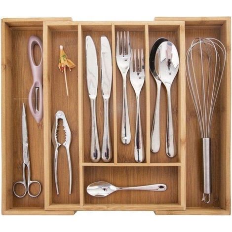 Range-couverts et ustensiles extensible en bambou pour organiser 7 tiroirs, 26 x 40 cm (1/5)