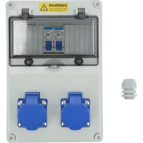 Répartiteur mural 2 positions, 16 A 220-250 V Coffret de Chantier Monophasé Répartiteur de Courant Mural Distribuidor de corriente portátil IP65.