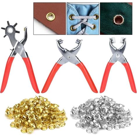 3 PièCes Pince à PoinçOnner Kit, 6 Tailles Perforatrice,Pince Oeillets Avec 100 Oeillets,Pince Boutons Pression 25 Pour Ceintures,Pour Courroies,Montres - (1/5)