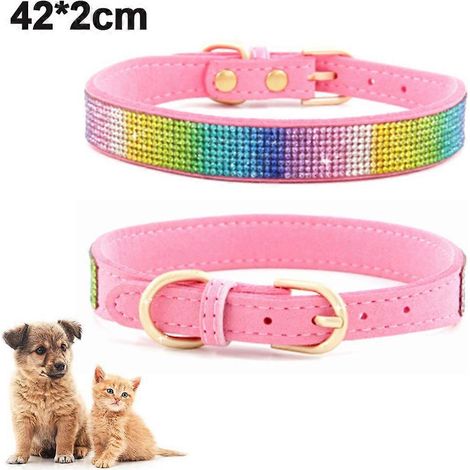 Collier tendance en nylon pour chien, boucle à ouverture rapide, tissu en nylon tissé de haute qualité, revêtement rose pailleté, pour chiens de taille moyenne, entièrement orné de strass. (1/4)