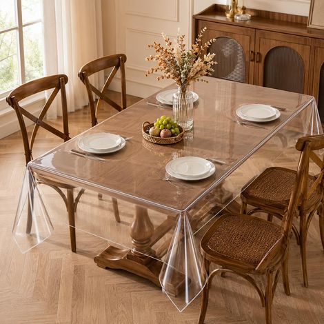 Nappe transparente - 180 x 140 cm - Lavable - Film de protection de table en PVC transparent - 0,13 mm d'épaisseur - Imperméable et anti-graisse (1/5)