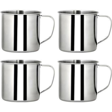 4 pièces tasse à boire acier inoxydable tasse de camping tasse incassable Tasse à thé Mug à café Randonnée Camping Mug Tasse à Café (350ml) (1/5)
