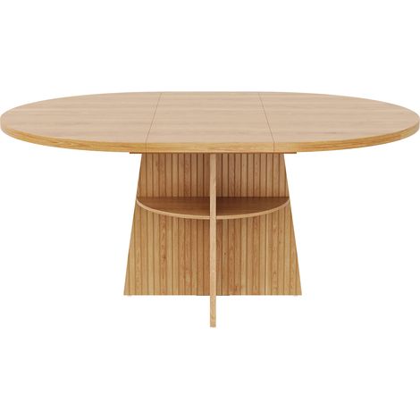 Mesa de comedor redonda extensible 110-150 cm en MDF efecto madera natural (1/5)