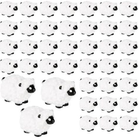 40pcs Figurine Mouton Miniatures, Statue Mouton Blanc Mignonne Vive Figurines d'animaux en Résine Petit Animal Cadeaux pour - sh (1/4)
