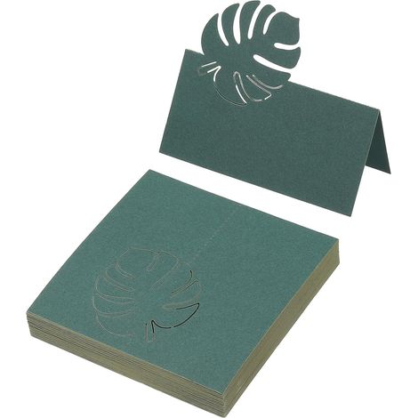 50Pcs Cartes De Place De Mariage Cartes De Table Vert Foncé  Découpées Au Laser, Cartes De Nom En Format Tente Pour Table Buffet Réception De Mariage, En Forme De Feuilles (1/5)