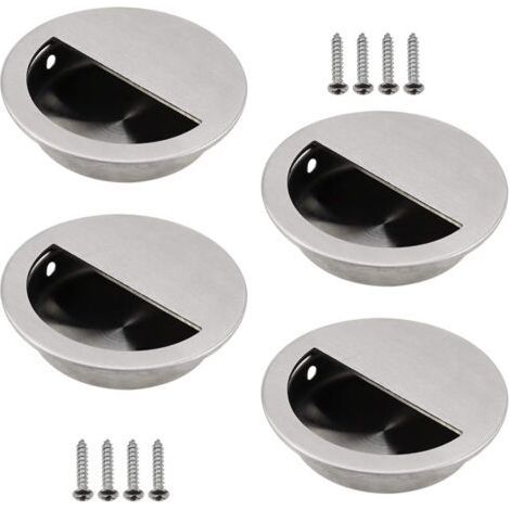 LaBlanc – Set mit 4 versenkten Griffen aus silbernem Edelstahl, runder Schiebetürgriff Ø 50 mm mit einem halbkreisförmigen Loch von 40 x 20 mm, leicht zu ziehen – für Schiebetüren oder andere Möbel