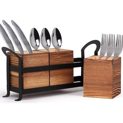 Cutlery Trays, Pine Wood, Metal Frame, 31.1x8.9x14.3 cm, For Kitchen (1/5)