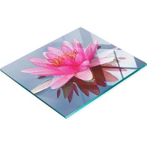 Küchen-Servierbrett aus Glas mit rosa Seerosenmotiv, 60 x 52 cm (1/5)