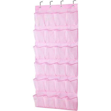 Rangement À Chaussures À Suspendre Sur Une Porte Pour Enfants-24 Grandes Poches En Maille Pour Petite Fille,Rose