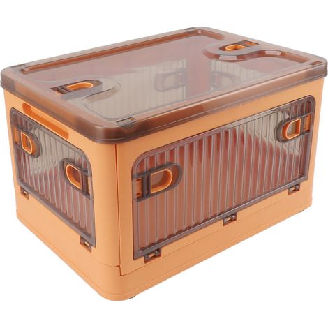 Petite caisse de rangement pliable en plastique empilable avec couvercle pour dressing organisation stockage orange (1/5)