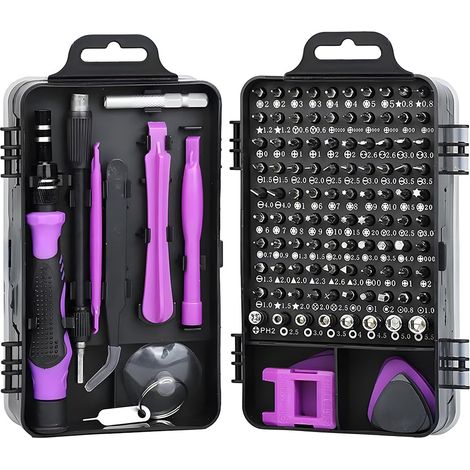 Set di cacciaviti magnetici viola, set di strumenti per riparazioni elettroniche adatto per iPhone, computer, laptop, telefono, Mac, fai da te 115 in 1 (1/5)