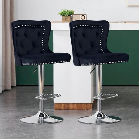 Barhocker 2er Set Samt Höhenverstellbar mit Löwenring Schwarz (1/5)