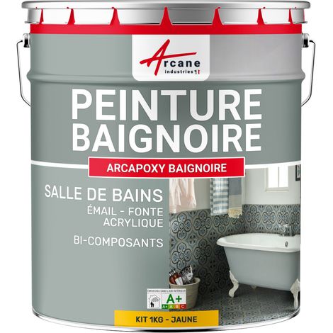 Peinture baignoire et lavabo, résine de rénovation, pour émail, acrylique et fonte, Arcane industries - 1 kg (jusqu'à 3 m² en 2 couches) Jaune Signalisation - RAL 1023 - ARCANE INDUSTRIES