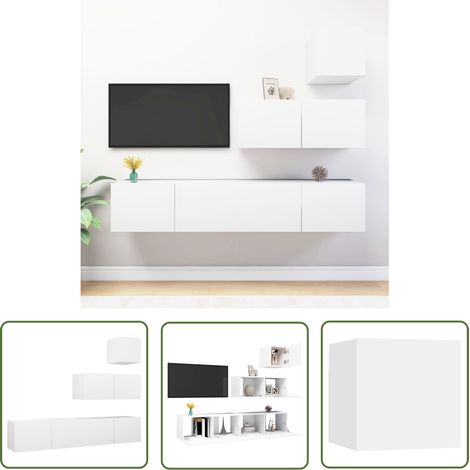 The Living Store Ensemble de meubles TV 4 pcs Blanc Bois d'ingénierie - Meuble Tv - Meuble Tv Suspendu - Meuble Tv Blanc - Ensemble Meuble Tv - Rangement Tv (1/5)