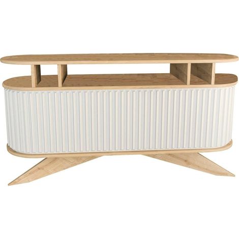 Dmora - Kommode Dpoluzz, Wohnzimmerbuffet, Wohnzimmer-Sideboard, Moderne Küchen-Speisekammer, 150x43h75 cm, Eiche und Weiß (1/5)