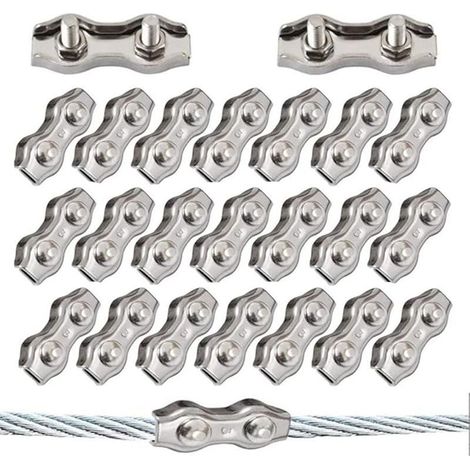 20 Pièces Duplex Clips M3 Câble Métallique Clips Inoxydable 304 Pinces Duplex pour Gréement de Câble Métallique de 3 mm (1/5)