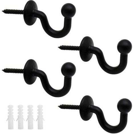Lot de 4 embrasses de rideaux en métal noir de 61 mm, fixation murale, design en U, embrasses de rideaux multifonctionnelles pour rassembler les rideaux et suspendre des vêtements ou des sacs (1/4)