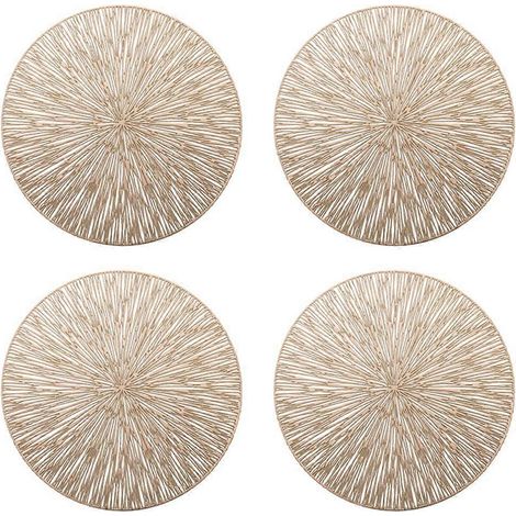Lot de 4 sets de table ronds en PVC creux pour restaurants, décoration, résistants à la chaleur, idéaux comme sets de table ou supports pour assiettes à steak, couleur or - JBMEDIA (1/4)