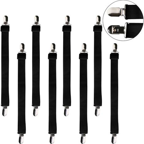 Noir Lot de 8 Accessoires Literie Tendeur Draps Réglable Sangle Drap Housse Élastique, pour Drap Lit, Canapé, Housse de Repassage 30cm à 120cm (1/5)