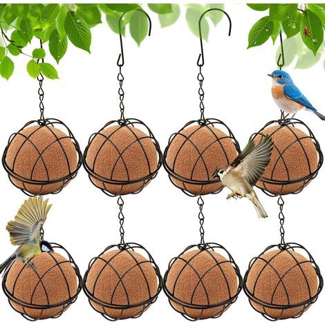 Lot de 8 Mangeoires Suspendues pour Oiseaux en Métal - Distributeur de Boules de Graisse pour Jardin (1/5)