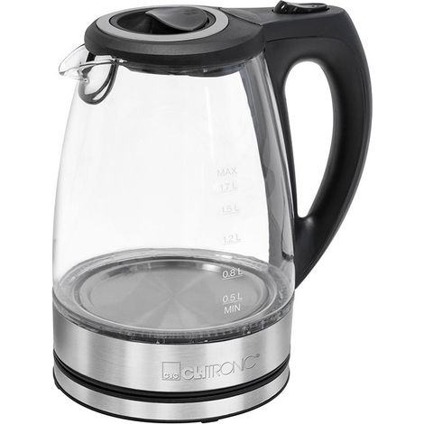 Bouilloire électrique en verre 1,5L 2200W – Élément chauffant en acier inoxydable – Couvercle de sécurité verrouillable – Indicateur de niveau d'eau – Clatronic (1/5)