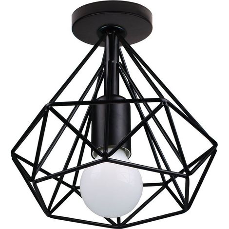 Plafonnier Moderne En Forme De Diamant Lustre Créatif Simple Ø20CM Pour Café Restaurant Salle À Manger Bar (Noir) (1/5)