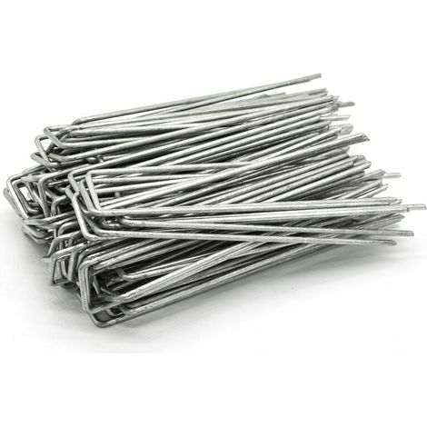 AMXCNOY Set mit 100 verzinkten Stahlheringen Ø 3,0 mm 150 x 30 mm, Bodenanker für Planen und Gartennetze, abgewinkelt (1/4)