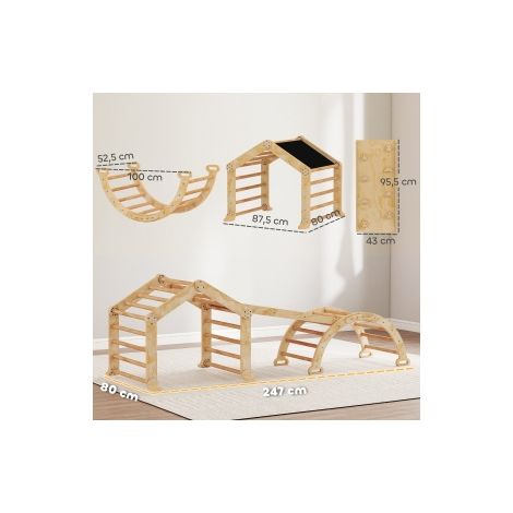 Structure d'escalade intérieure 9-en-1 en bois avec rampe, toboggan, échelle et tableau d'écriture pour chambre et salle de jeux (1/5)