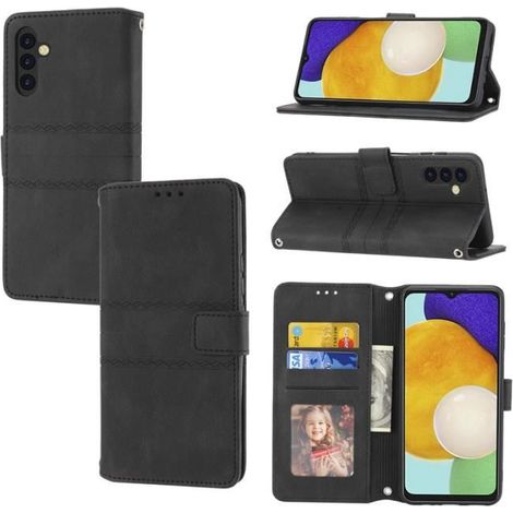 Coque pour Samsung Galaxy A34 5G Etui avec Dragonne, Magnétique Cuir PU Flip Cover Case, Rétro Housse noir