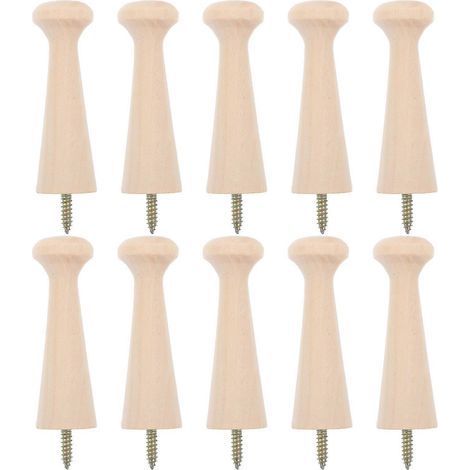 Lot de 10 chevilles à visser en bois pour suspendre des objets au mur. Crochet mural en bois. (1/5)