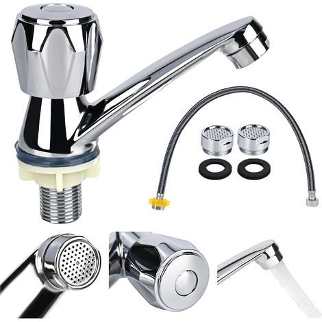 Rubinetto da bagno semplice, rubinetto per acqua fredda, rubinetto moderno cromato per lavabo, rubinetti per lavabo con acqua fredda e tubo di collegamento da 60 cm (1/5)