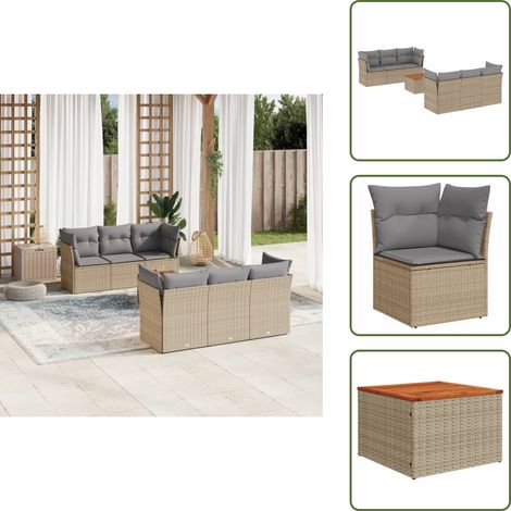 7-tlg. Garten-Sofagarnitur mit Kissen Beige Poly Rattan - Gartenmöbel Set - PE-Rattan Möbel - Outdoor Sofa - Lounge Set - Esstisch (1/5)
