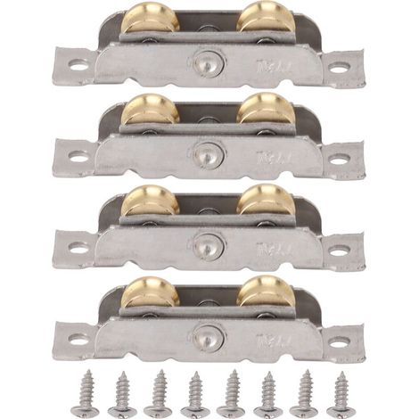Ensemble de rouleaux de porte coulissante de Patio, 4 pièces, en acier inoxydable, cuivre, roulement à billes, roue pour verre Concave (1/5)