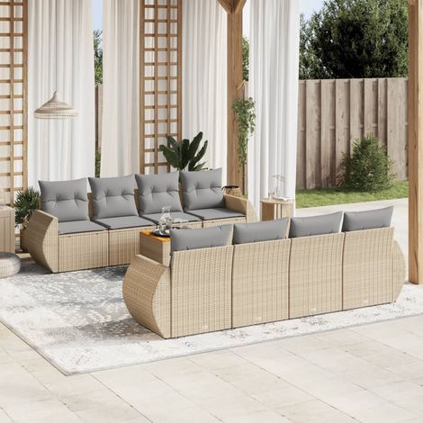 Ensemble de canapé de jardin 9 pièces avec coussins, en polyrotin beige (1/5)