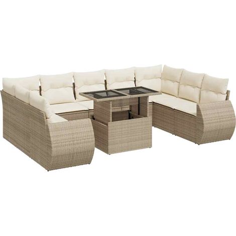 vidaXL Set Divano da Giardino 10 pz con Cuscini Beige in Polyrattan (1/5)