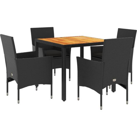 Ensemble à manger de jardin et coussins 5 pcs，Salon de jardin noir rotin acacia CFW45421 (1/5)