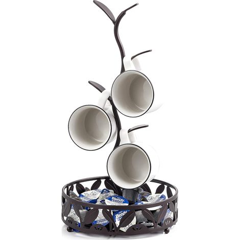 Soporte de escritorio para tazas, organizador de tazas de café y té, tamaño compacto, color negro.