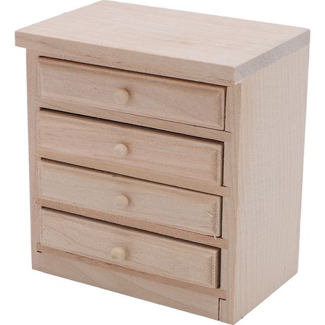 Table de chevet miniature réaliste en bois, à l'échelle 1:12, finition bois, 4 tiroirs. (1/5)