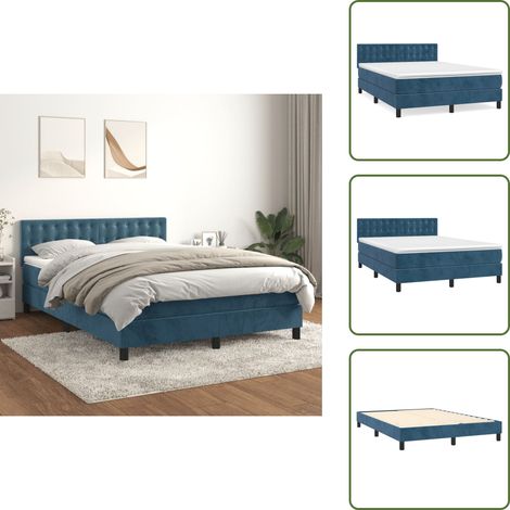 Boxspringbett mit Matratze Dunkelblau 140x190 cm Samt - Boxspringbett - Doppelbett - Samtbett - Luxusbett - Bettenrahmen (1/5)