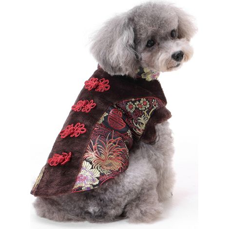 Vêtement Pour Chien Style Tang Brodé - Costume Festif Nouvel An Couleur Café - Tenue Douce Et Confortable Pour Petit Chien - 1 Pièce (1/5)